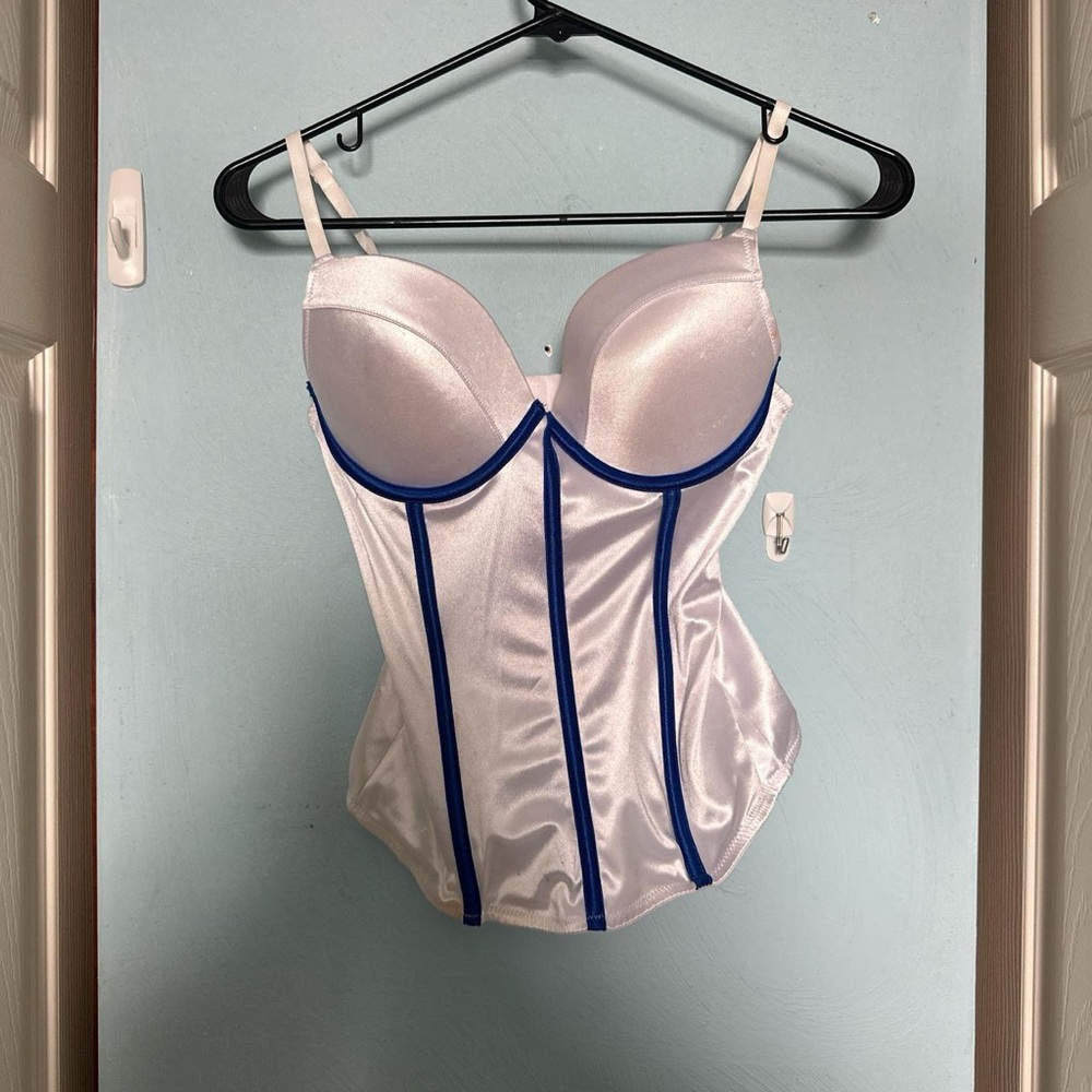 Spirit Halloween white and Blue Satin Bustier